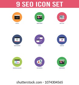 Set of 9 page filled icons such as Internet marketing vector. 
