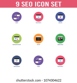 Set of 9 page filled icons such as Internet marketing vector. 