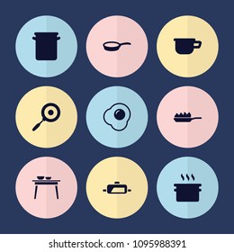 Set of 9 pan filled icons such as pan, egg