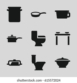 set of 9 pan filled icons such as toilet