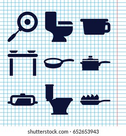 Set of 9 pan filled icons such as pan, toilet