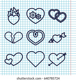 Set of 9 passion outline icons such as gear heart