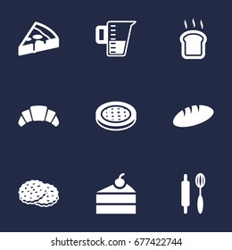 Set Of 9 Pastry Icons Set.Collection Of Cake, Whisk, Sweetmeat And Other Elements.