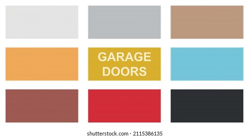 Set of 9 pcs panoramic backgrounds of different colors garage doors, horizontal lines - Vector illustration