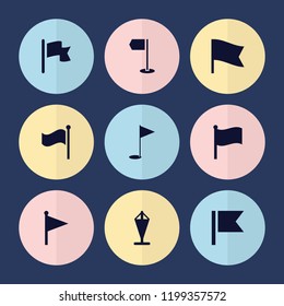 Set of 9 pennant filled icons such as flag