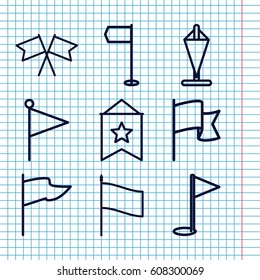 Set of 9 pennant outline icons such as flag