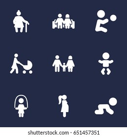 Set Of 9 People Icons Set.Collection Of Playing, Kid, Relatives And Other Elements.