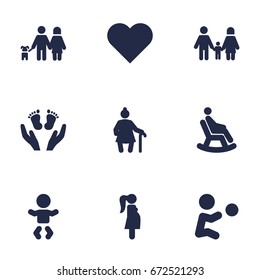 Set Of 9 People Icons Set.Collection Of Kid, Grandma , Relatives Elements.
