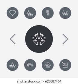 Set Of 9 People Outline Icons Set.Collection Of Family, Parents, Lovers And Other Elements.