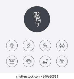Set Of 9 People Outline Icons Set.Collection Of Baby, Diaper, Man In Armchair And Other Elements.