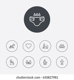 Set Of 9 People Outline Icons Set.Collection Of Soul, Crawling Kid, Baby And Other Elements.