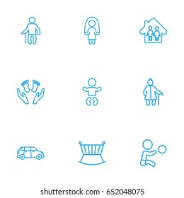 Set Of 9 People Outline Icons Set.Collection Of Care, Boy, Crib And Other Elements.
