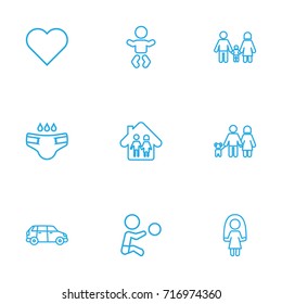 Set Of 9 People Outline Icons Set.Collection Of Boy, Parents, Baby And Other Elements.