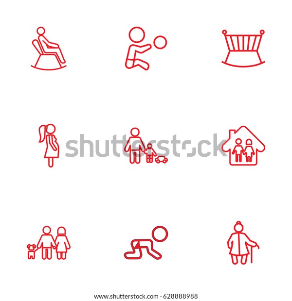 Set Of 9 People Outline Icons\
Set.Collection Of Parents, Boy, Crawling Kid And Other\
Elements.