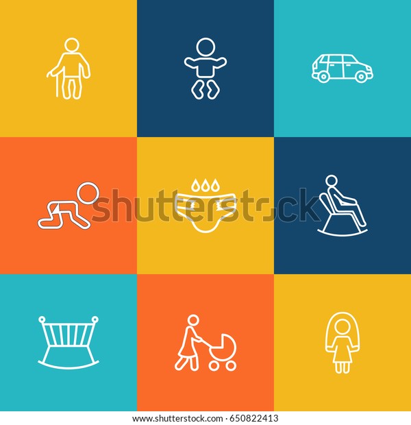 Set Of 9 People Outline Icons\
Set.Collection Of Baby, Crib, Stroller And Other\
Elements.