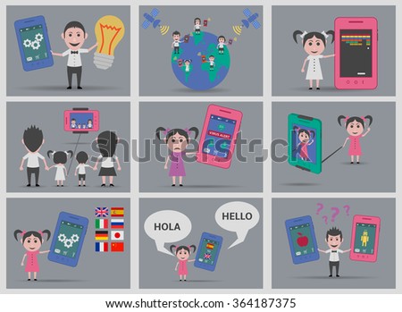 set 9 people technology backgrounds