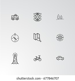 Set of 9 perfect icons for navigation. Vector illustration.