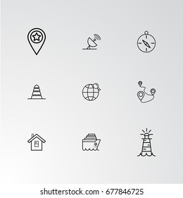 Set of 9 perfect icons for navigation. Vector illustration.
