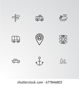Set of 9 perfect icons for navigation. Vector illustration.