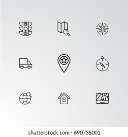 Set of 9 perfect icons for navigation. Vector illustration.