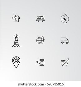 Set of 9 perfect icons for navigation. Vector illustration.