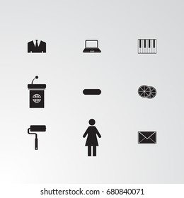 Set of 9 perfect miscellaneous icons. Vector illustration. Includes steaker,family, man, women, laptop, group  vectors.