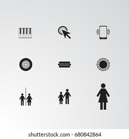 Set of 9 perfect miscellaneous icons. Vector illustration. Includes family, man, women, group  vectors.