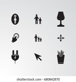 Set of 9 perfect miscellaneous icons. Vector illustration. Includes family, man,  group  vectors.