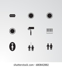 Set of 9 perfect miscellaneous icons. Vector illustration. Includes  man, women, group  vectors.