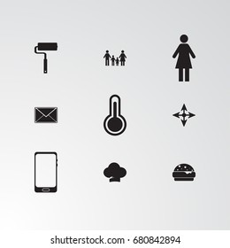 Set of 9 perfect miscellaneous icons. Vector illustration. Includes family, man, women, group  vectors.