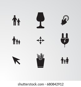 Set of 9 perfect miscellaneous icons. Vector illustration. Includes family, man, women, group  vectors.
