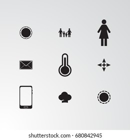 Set of 9 perfect miscellaneous icons. Vector illustration. Includes family, man, women, group  vectors.