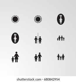 Set of 9 perfect miscellaneous icons. Vector illustration. Includes family, man, women, group  vectors.