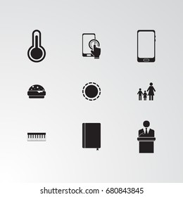 Set of 9 perfect miscellaneous icons. Vector illustration. Includes family, man, women, group  vectors.