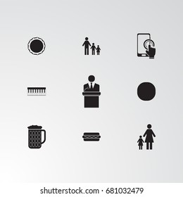 Set of 9 perfect miscellaneous icons. Vector illustration. Includes thermometer, speaker,   vectors.