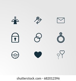 Set of 9 perfect miscellaneous icons. Vector illustration. Includes message, envelope,