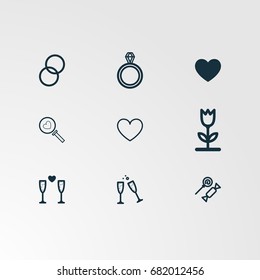 Set of 9 perfect miscellaneous icons. Vector illustration. Includes message, envelope, heart search, vectors.