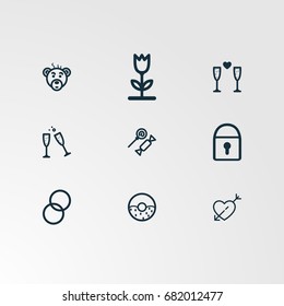 Set of 9 perfect miscellaneous icons. Vector illustration. Includes wineglass, vectors.