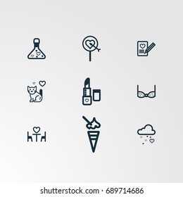 Set of 9 perfect miscellaneous icons. Vector illustration. Includes vectors.