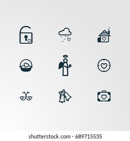 Set of 9 perfect miscellaneous icons. Vector illustration. Includes vectors.