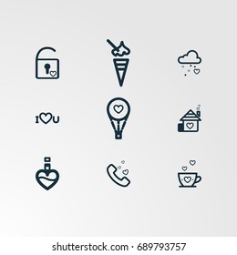 Set of 9 perfect miscellaneous icons. Vector illustration. Includes condom,  vectors.
