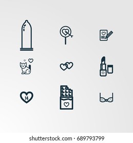 Set of 9 perfect miscellaneous icons. Vector illustration. Includes heart, condom, vectors.