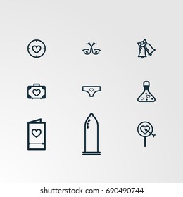 Set of 9 perfect miscellaneous icons. Vector illustration. Includes book,ring,mask,rocket,  vectors.