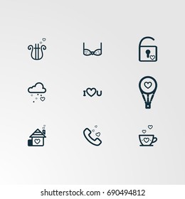 Set of 9 perfect miscellaneous icons. Vector illustration. Includes phone,home,glasses,cup  vectors.