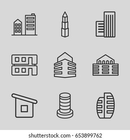Set of 9 perspective outline icons such as house building