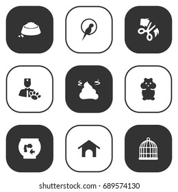 Set Of 9 Pets Icons Set.Collection Of Rat, Food, Pile And Other Elements.