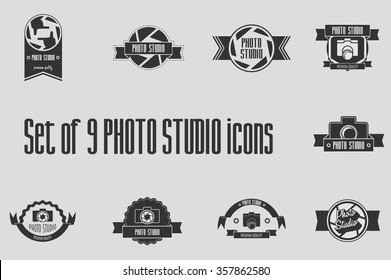 Set of 9 photo studio labels, badges and logo concepts