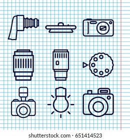 Set of 9 photographic outline icons such as camera
