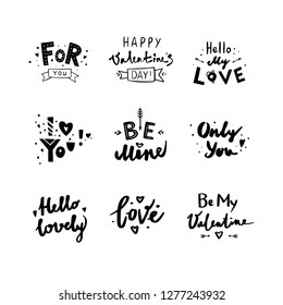 Set of 9 phrases for Valentine's Day.
Isolated on white background.