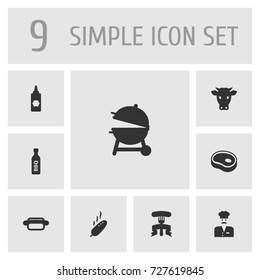 Set Of 9 Picnic Icons Set.Collection Of Fast Food, Chef, Grilled And Other Elements.